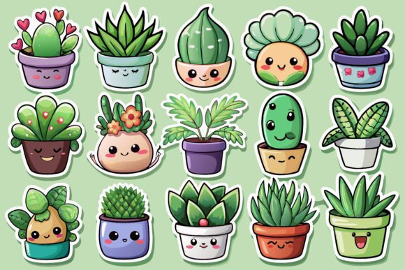 Download Kawaii Cute Potted Plant Sticker Set - Potted plant Collection