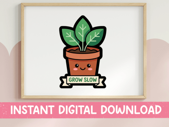 Download Grow Slow Kawaii Potted Plant Sticker - Premium Resources