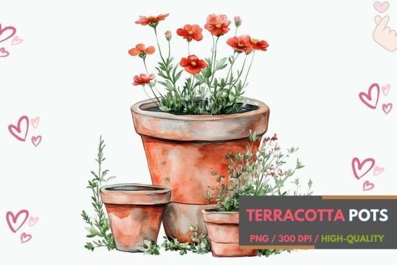 Download Rustic Potted Plants Watercolor Art - Potted plant Collection