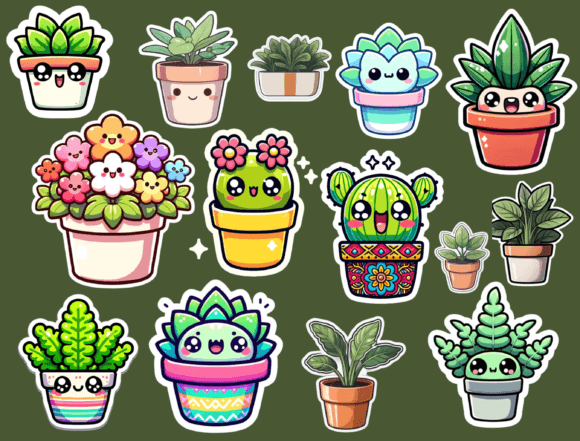 Download Kawaii Cute Potted Plant Stickers - Potted plant Collection